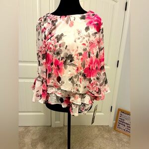 Alex Evenings Pink and Gray Floral Blouse by Alex Evenings, petite.
